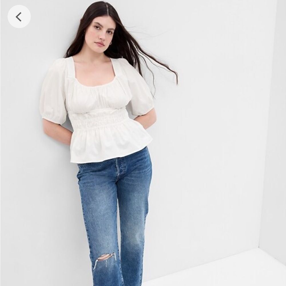 NWT Gap Puff Sleeve Cinched Waist Peasant Top in White sz XL